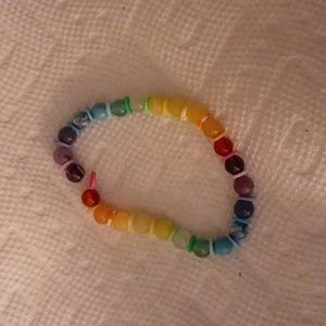 Rainbow gem bead bracelet with rainbow polymer clay spacers